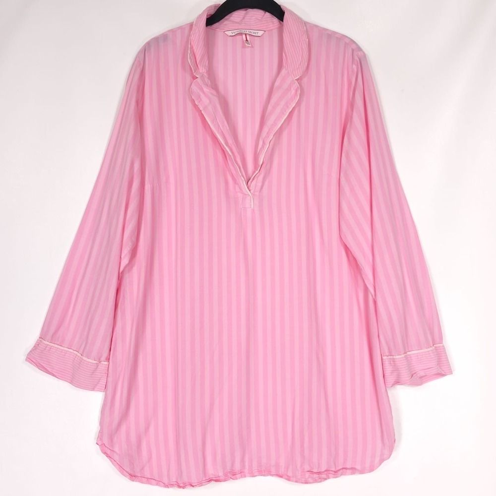 VICTORIA'S SECRET Striped Sleep Shirt Pajama MEDIUM Relaxed Long Sleeve